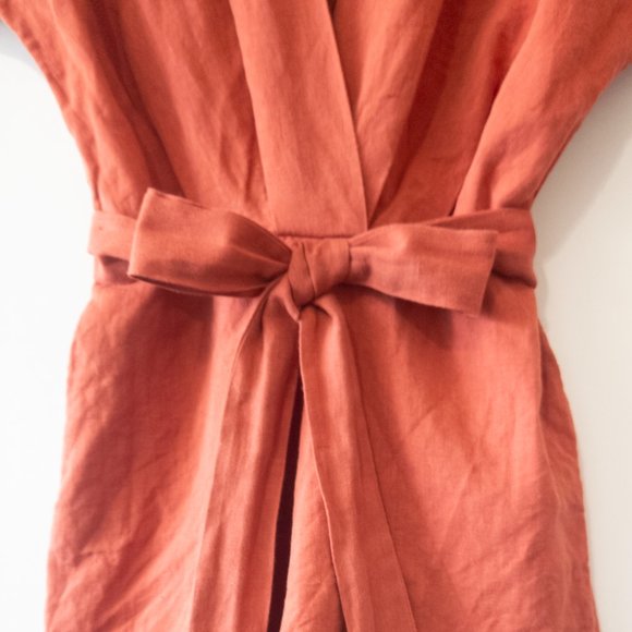 Urban Outfitters Rust Cotton Linen Blend Romper with Belt Size 2 - Gently Used - Picture 3 of 11